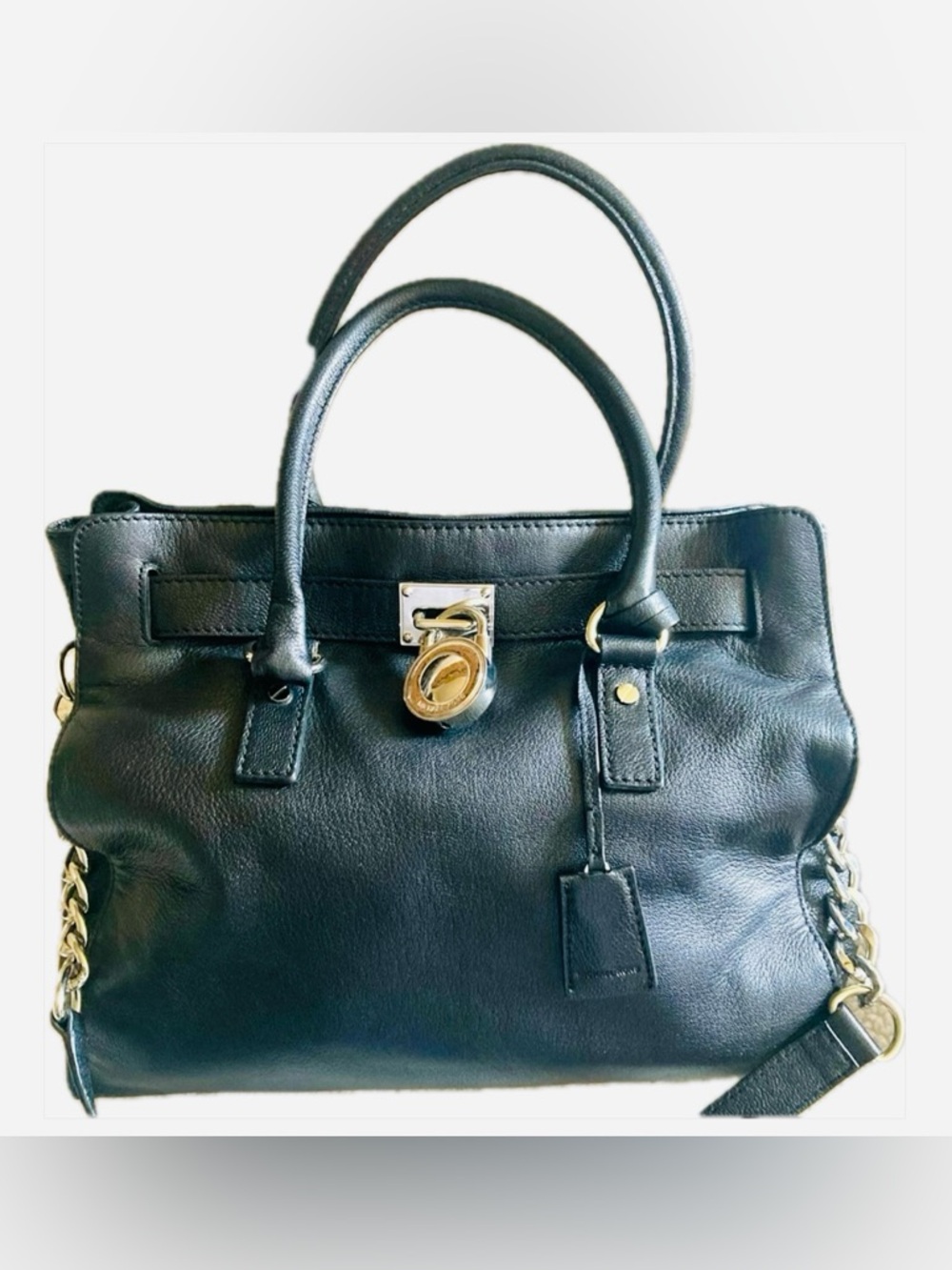 Michael Kors Hamilton Satchel Shoulder bag Luxurious Saffiano Black Leather EUC!